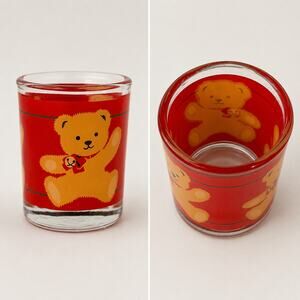 Vintage Red Teddy Bear Glass Votive Holder